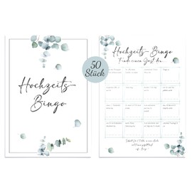 Wedding bingo as a nice wedding game for bride and groom and guests in beautiful eucalyptus design