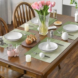 Set of 4 Place Mats Washable Cotton Linen Fabric 45 x 30 cm Place Mats Dining Table Machine Washable Heat Resistant Eucalyptus Green Modern Kitchen Place Mats for Dining Table Hotel