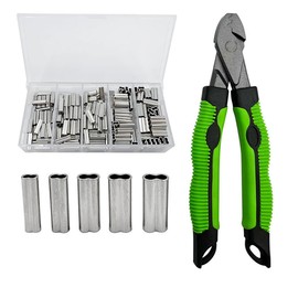 FOLANDO Copper Tube Crimping Tool Kit for Fishing Line Clamps – High Carbon Steel Head with 5 Sizes (1.2#-2.0#) & Non-Slip Handle – Includes 250 Copper Sleeves for Secure Wire Connections