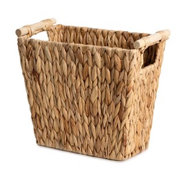 StorageWorks Wicker Waste Basket with Wooden Handles, Bathroom Trash Can, Wicker Trash Can for Bedroom, Office, Living Room, 12 Liters, 1 Pack