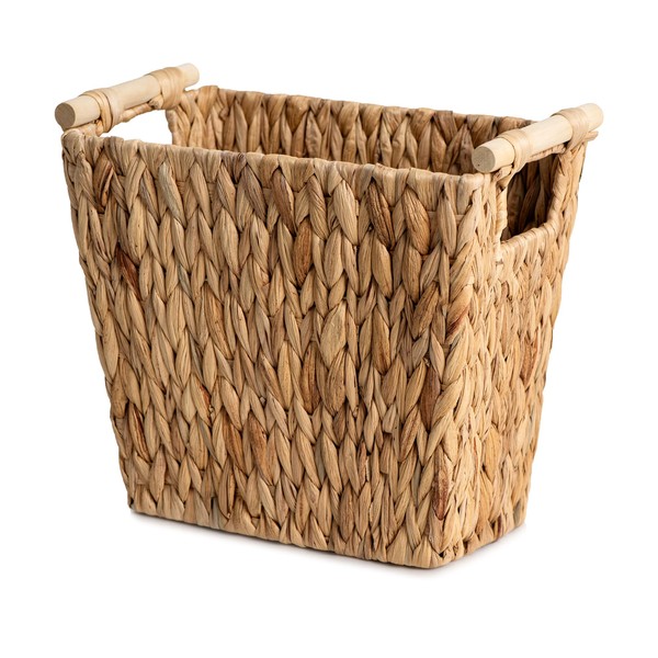 StorageWorks Wicker Waste Basket with Wooden Handles, Bathroom Trash Can,