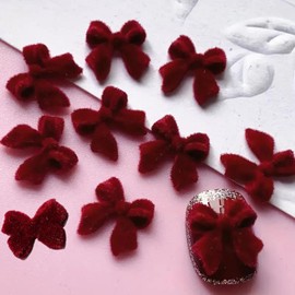 30Pcs Valentine's Velvet Red Bow Nail Charms 3D Red Bow Art Supplies for Acrylic Nails Winter Style Flocked Butterfly Knot Nail Gems and Charms Nail Jewelry for Women DIY Nail Decoration Accessories