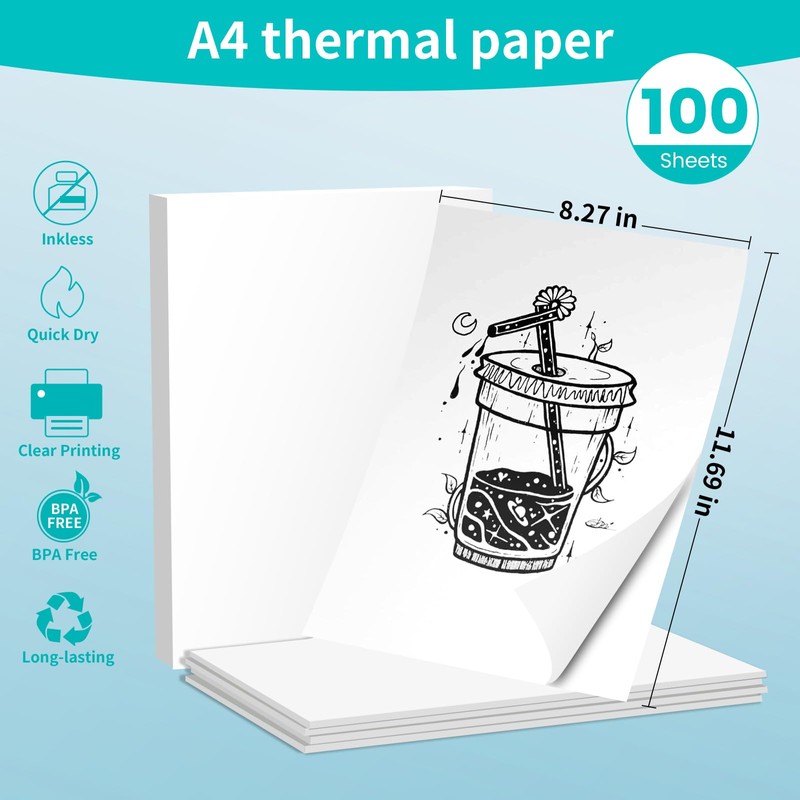 (100 Sheets) Thermal Paper A4 Compatible with Most A4 Thermal