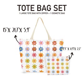 Decorations Colorful Retro Flowers Hippie Accessories for Women Tote Bag Makeup Bag Hippie Decor Hippie Flower Party Wedding Birthday Anniversary Waterproof Tote Bag with Zipper Cosmetic Bag Set of 2