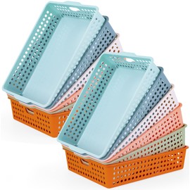 12 Pcs Plastic Classroom Storage Basket Bulk 14 x 10 In Turn in Paper Trays for Classroom A4 Size Colorful Storage Organizer Bin with Handles Stackable Container for Playroom Home Office School Supply