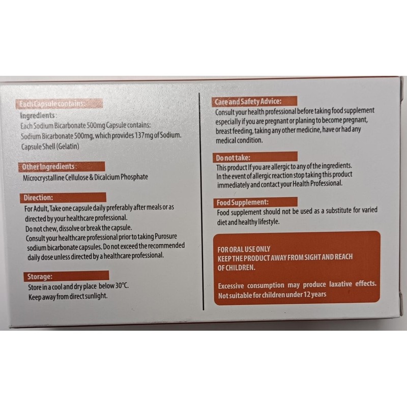 Purosure Sodium Bicarbonate 500mg – (56) Capsules | Relief for