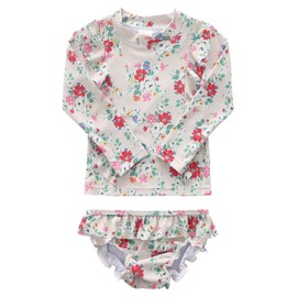 Aisyee Toddler Girls Rash Guard Swimsuits Set for Girls Long Sleeve Bathing Suits with Bikini Bottom Two Piece Swim Set Shredded Floral 4T