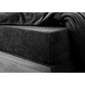 Teddy Bear Fleece Fitted Bed Sheet Extra Deep 30 cm or Duvet Covers Single Double King Super King Size UK (Double, black)
