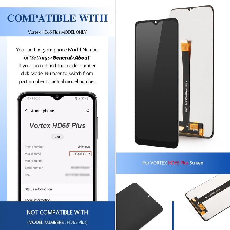 for Vortex HD65 Plus Screen Replacement for Vortex HD65 Plus