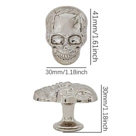 Mizhang Skull Cabinets Knobs, Skeleton Drawer Knobs Pulls 4PCS, Vintage Silver Skull Knob Handles Single Hole Knobs for Dresser Armoire Bookcase Closet Hardware Furniture Decoration (Silver)