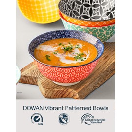 DOWAN Soup Bowls Set of 6, Cereal Bowls for Kitchen, 23 OZ Large Ceramic Bowl, Colorful Vibrant Patterned Porcelain Bowls for Kitchen Decor and Housewarming Gift, Dishwasher and Microwave Safe