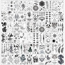 Esland 330+ Real Black Temporary Tattoos for Adults 60pcs Vintage Skeleton Snake Tattoo Designs Crown Arrow Sun Moon Stars Line Flowers Butterfly Wings Infinity Love Tattoo Stickers for Women