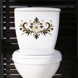 Retro Relief Sculpture Decorative Design Toilet Cover Sticker Decals,Fish Bird Flower Leaf Waterproof Toilet Lid Tank Seat Decals Cistern Self-Adhesive Bathroom Wall Sticker