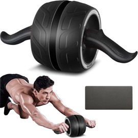 A.F.N.A.L AB Wheel Roller for Men & Women, Automatic Rebound Exercise Abdominal Ultra-Wide Wheels Fitness for Gym & Home, Core Work-out Strength Training Equipment with Knee Pad, Black, 14.6"W