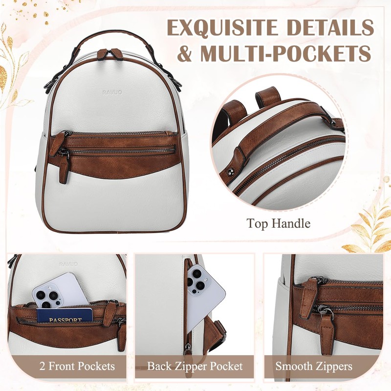 RAVUO Small Backpack Purse for Women, Designer Leather Handbag Cute