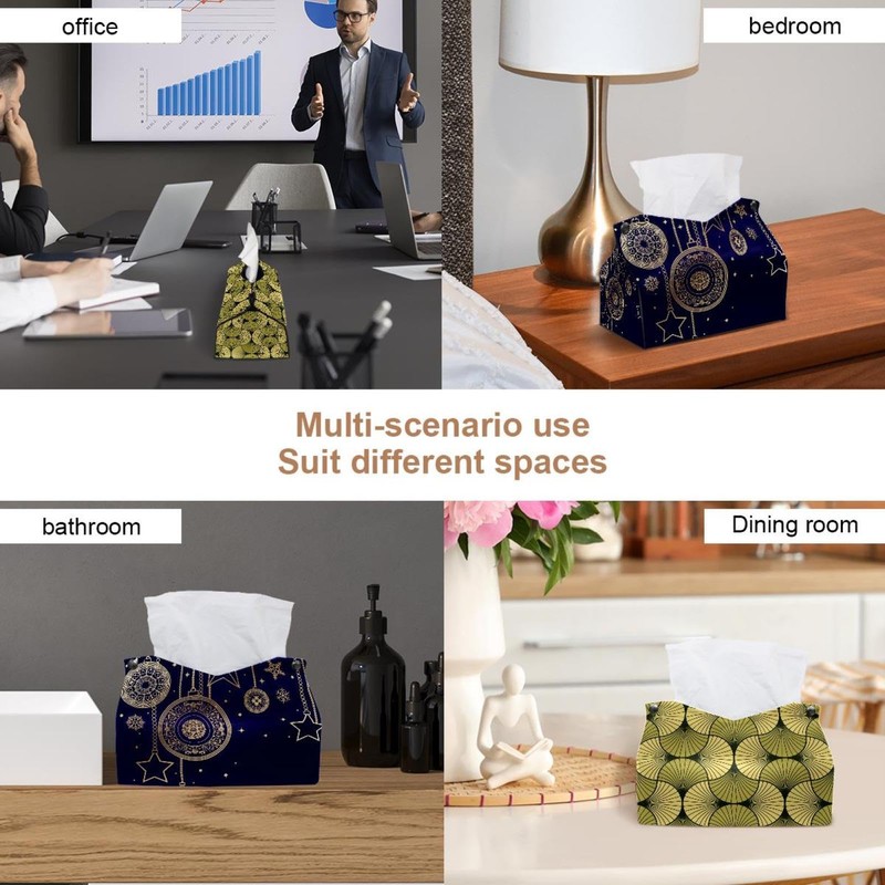 2 Pack Tissue Box Cover Holder, Christmas-Tree Decorations Rectangle Leather