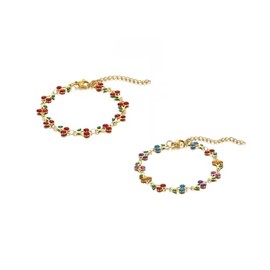 Rainbow Cloudz Sweet Summer 2-Pack Cute Fruit-Inspired Cherry Bracelets for Women – Red & Multi-Color – 90s Preppy Y2K Aesthetic Jewelry, 18K Gold Plated Stainless Steel, Adjustable