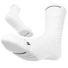 Dress Cici Half Crew Cushioned Basketball Socks, Polycotton Quarter Athletic Sock for Men (3 Pairs: 3 White)