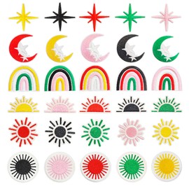 90pcs Vintage Iron on Patches for Clothes, Sun Rainbow Boho Hippie Applique Embroidery Patches for Clothing Jeans Backpacks Hat Jacket Jeans Crafts DIY