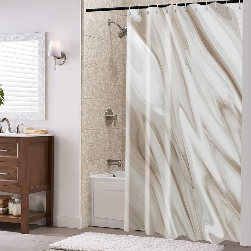 GCIREC Brown Marble Shower Curtain, Grey Brown Modern Abstract Wave