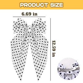 Large Bowknot Hair Clip Ribbon Hair Bows for Women White Polka Dot Hair Clip Hair Bow French Barrettes for Girls Ribbon Bow Hair Clips With Long Tails Vintage Hair Accessories