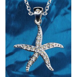 Necklace with starfish pendant, real 925 silver with zirconia, art nouveau necklace, stone colour: clear white, 54090, Sterling silver 925, zirconia stones, Zirconia crystal rhinestone