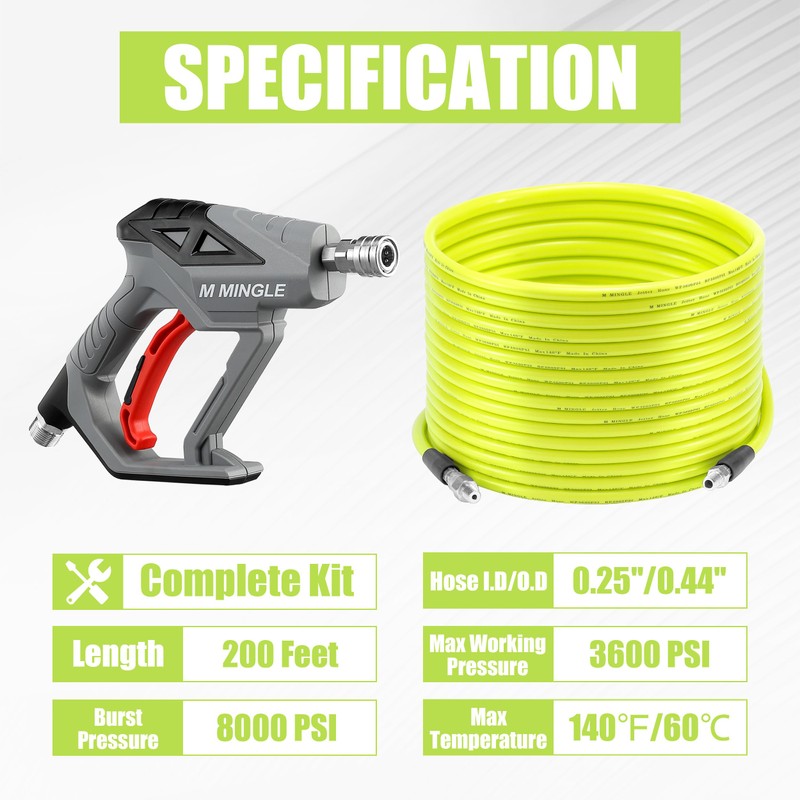 M MINGLE Sewer Jetter Kit for Pressure Washer 200 FT,