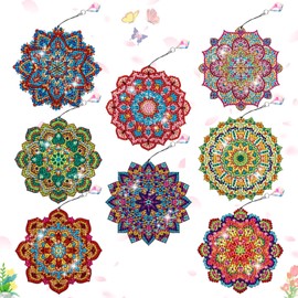 Yeaqee 8 Pcs Diamond Art Bookmarks Mandala Diamond Painting Art Kits for Adults Book Lovers DIY Acrylic Crystal Pendant Bookmark Beginners Home Office Painting Reading Present
