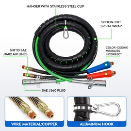 PetMigo 15FT 3 in 1 Air Line Hose Wrap for Semi Truck Trailer Tractor ABS & Power 7 Way Electrical Cable Line