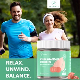 AFXMATE Ashwagandha Gummies for Women Sugar Free, Men's Ashwagandha Supplement Gummy with Vitamin DMagnesium Vegan (90 Counts)