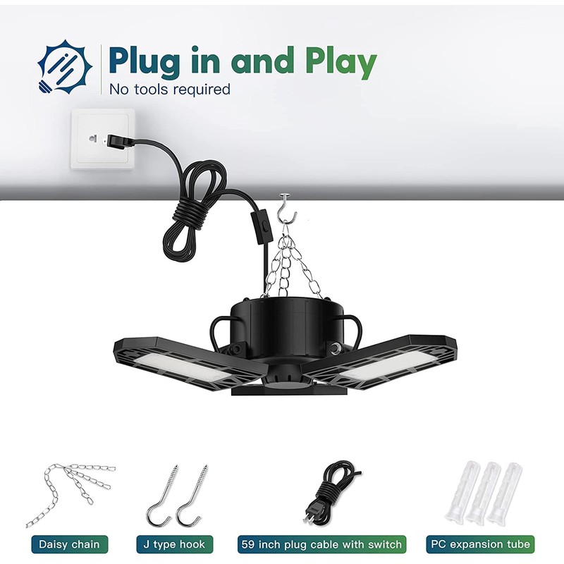 ANYPOWK Plug in Linkable LED Garage Light with ON/Off Switch