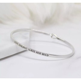 Curated Trinkets LOVE HER BUT LEAVE HER WILD  | Inspired Message Engraved Simple Bangle | SILVER