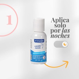 RT MAGIQUE Loción Aclarante 1 pieza 36 ML Aclarador de piel Despigmentante facial con Ácido Láctico y Glicólico Uso Nocturno Quita manchas para piel por Sol y Acné Aclarador de axilas, Cara, Cuello, Rodillas y Más