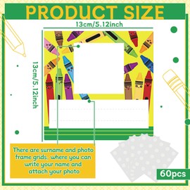 Affrolling 60 Pcs Crayon Name Tags for Classroom with Photo Space Kids Photo Nameplates for Desk Cubbies Name Tags Labels Colorful Back to School Crayon Classroom Decor for Desk Bins Cubbies Office