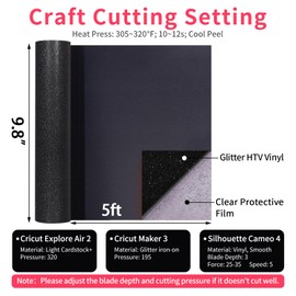 AHIJOY Black Glitter Heat Transfer Vinyl Sparkle HTV Vinyl 9.8" x 5ft Iron on Vinyl for T-Shirt Garment Fabric Clothing