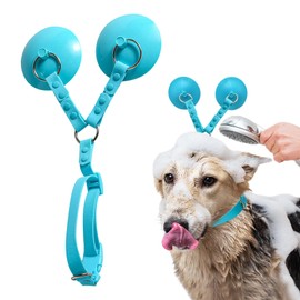 TECHPLUS Dog Bathing Tether with Dual Suction Cup- 2024 New Dog Washing Restraint Leash with Adjustable Collar for Pet Shower Bath Grooming - Easy Clean (Blue)