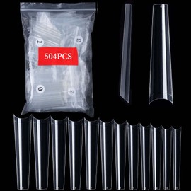 U-Shinein 504PCS XXXL Clear Coffin Nail Tips, Half Cover Ballerina Fake Nails 12 Sizes, 3XL Square Straight Ballerina Shape False Nail Tips, No C Curved 2.2 Inch Acrylic Nail Tips For Salon Home DIY