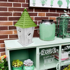 Veclotch Wood Birdhouse for Outside Bird Nesting Box,Decorative Bird House Cottage Yard Garden Outdoor 4 Holes Free Standing Bird House for Bluebird Cardinal Finch House Wren Chickadee, Green