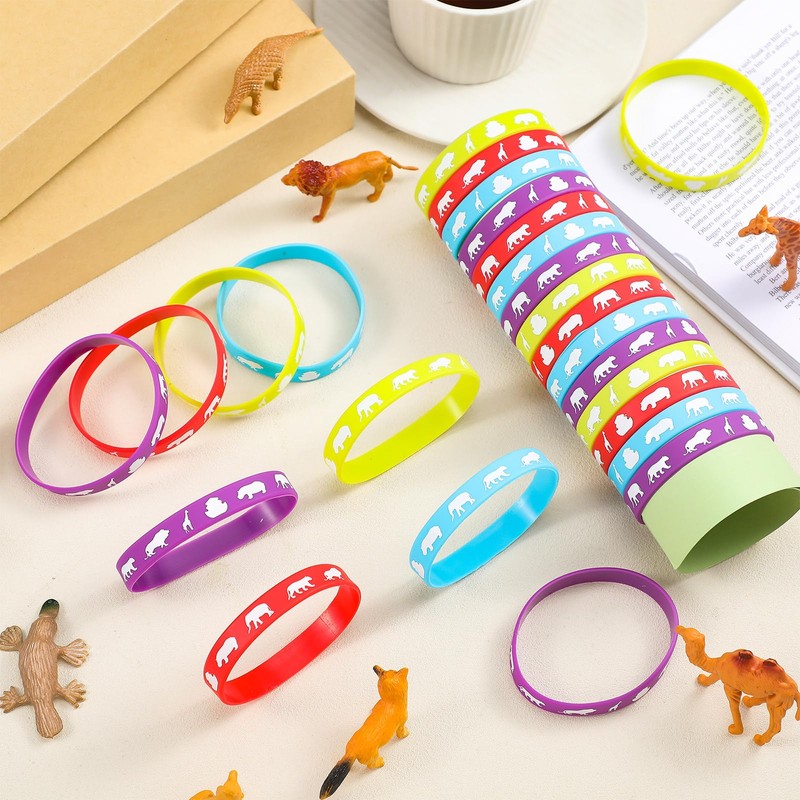 Tondiamo 48 Pcs Noah's Ark Rubber Bracelets Bulk Christian Rubber