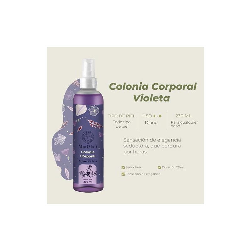 Colonia Corporal Violeta MatiMati-Elegante, Dulce, Refrescante 230 ml