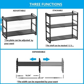 Wobmmi Expandable,Adjustable & Stackable Spice Rack, Cabinet Kitchen Countertop Shelf Organizer,Metal Pantry Storage Shelves - Space-Saving Storage Solution(1Pack/Black/Large)