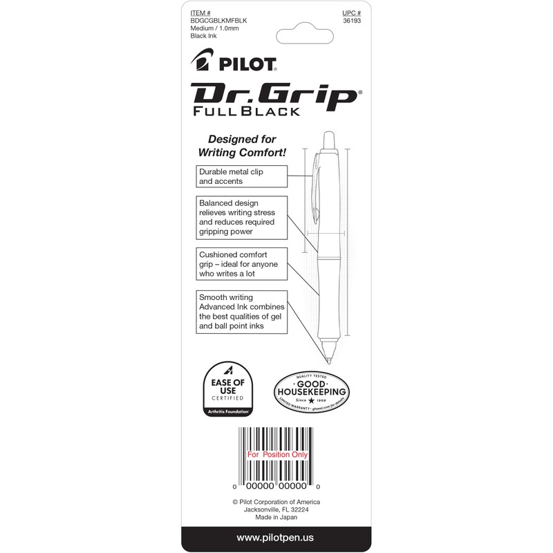 PILOT Dr. Grip FullBlack Refillable & Retractable Ballpoint Pen, Medium