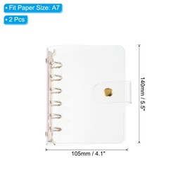 PATIKIL A7 Clear Binder Cover Set of 2 Soft PVC Refillable Notebook Shells 6 Snap Button DIY Meeting Notebook Folder with Go Tone Ring Clear