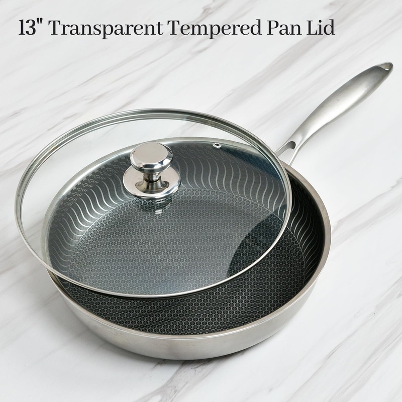 13 In Glass Lid for Frying Pan, Tempered Replacement Cover