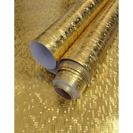 AMINAH DECO Gold Glitter Wallpaper Mosaic Matte Peel and Stick wallcoverings Fabirc Contact Wall Paper Waterproof 20.8"x373.0"