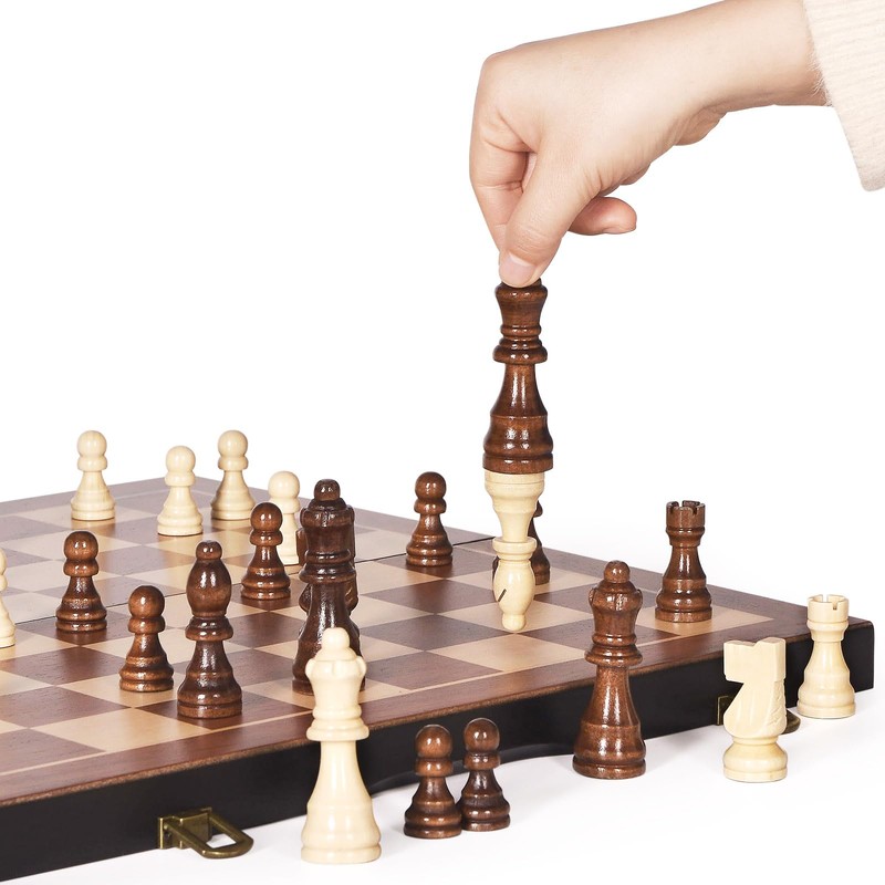 BIVOMON Magnetic Wooden Chess Set 15" Unique Chess Board Game