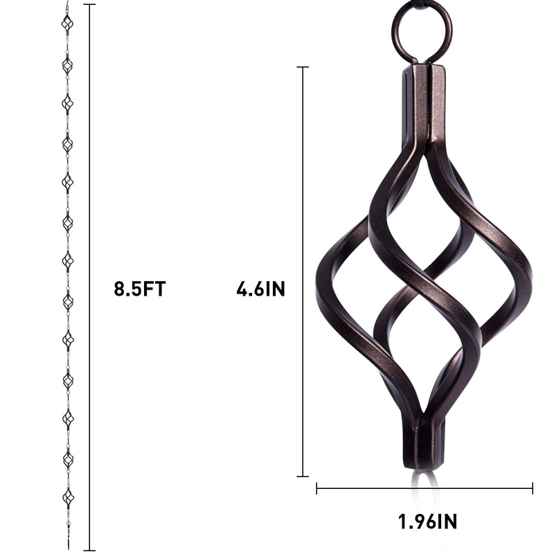 Rain Chain Bird Cage Set 8.5Ft, Not Rust Wrought Iron
