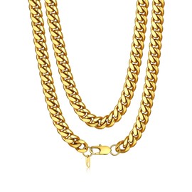 Bandmax Real 14K Gold Plated 10MM Chunky Big Cuban Necklaces for Men Diamond Miami Curb Link Chains 26 Inch Cadena para Hombre Fake Gold Chains 80s 90s Rapper Costume Jewelry