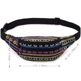 Kayhoma 2 Zippers Boho Fanny Pack Stripe Festival Retro Vintage Flat Bum Bags Travel Hiking Hip Waist Bag…