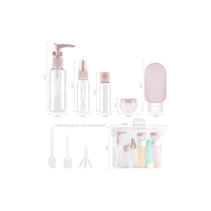 Juego de Botellas de Viaje 6 en 1, Rosa